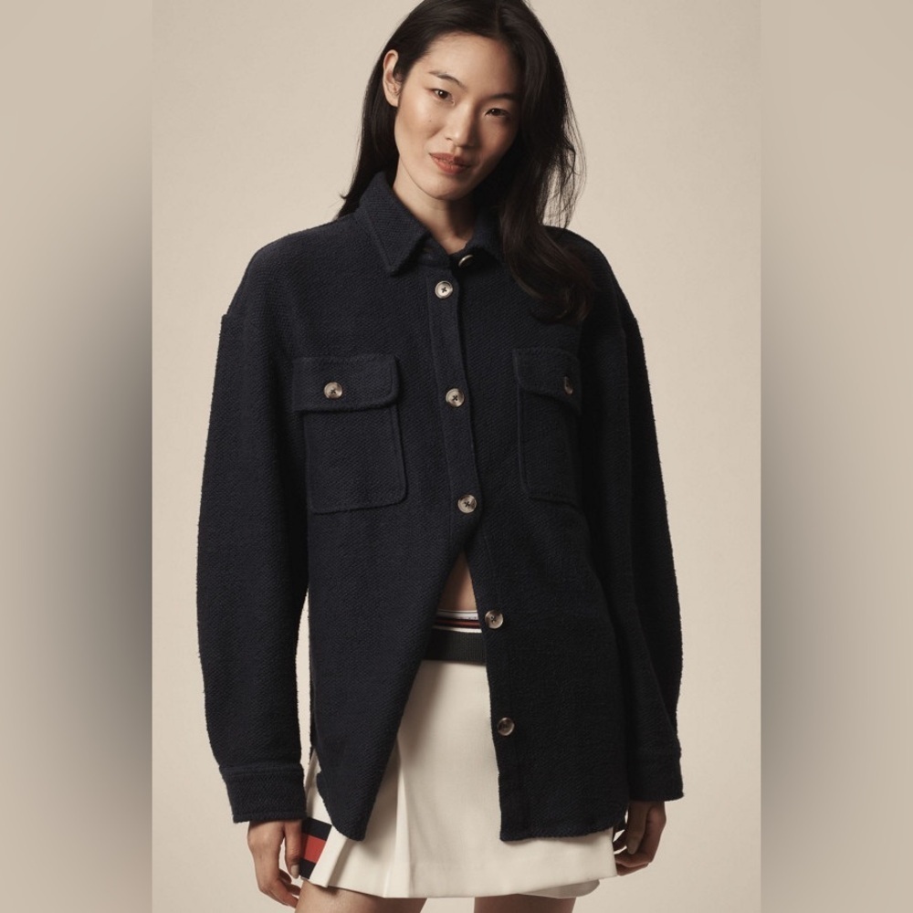 Anthropologie Women's Navy Textured Knit Shirt Jacket